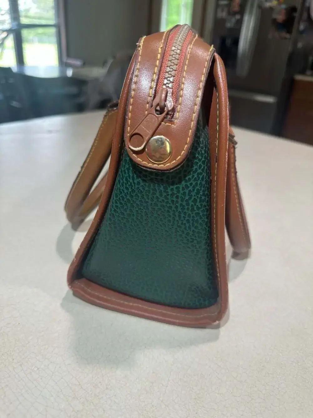 Vintage Dooney and Bourke Green and Brown Leather Purse/Handbag